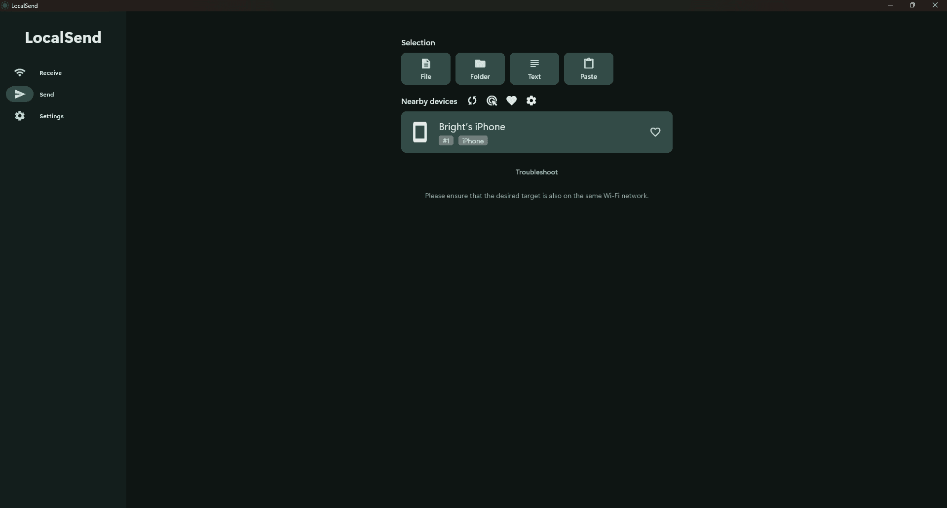 LocalSend interface on Windows PC