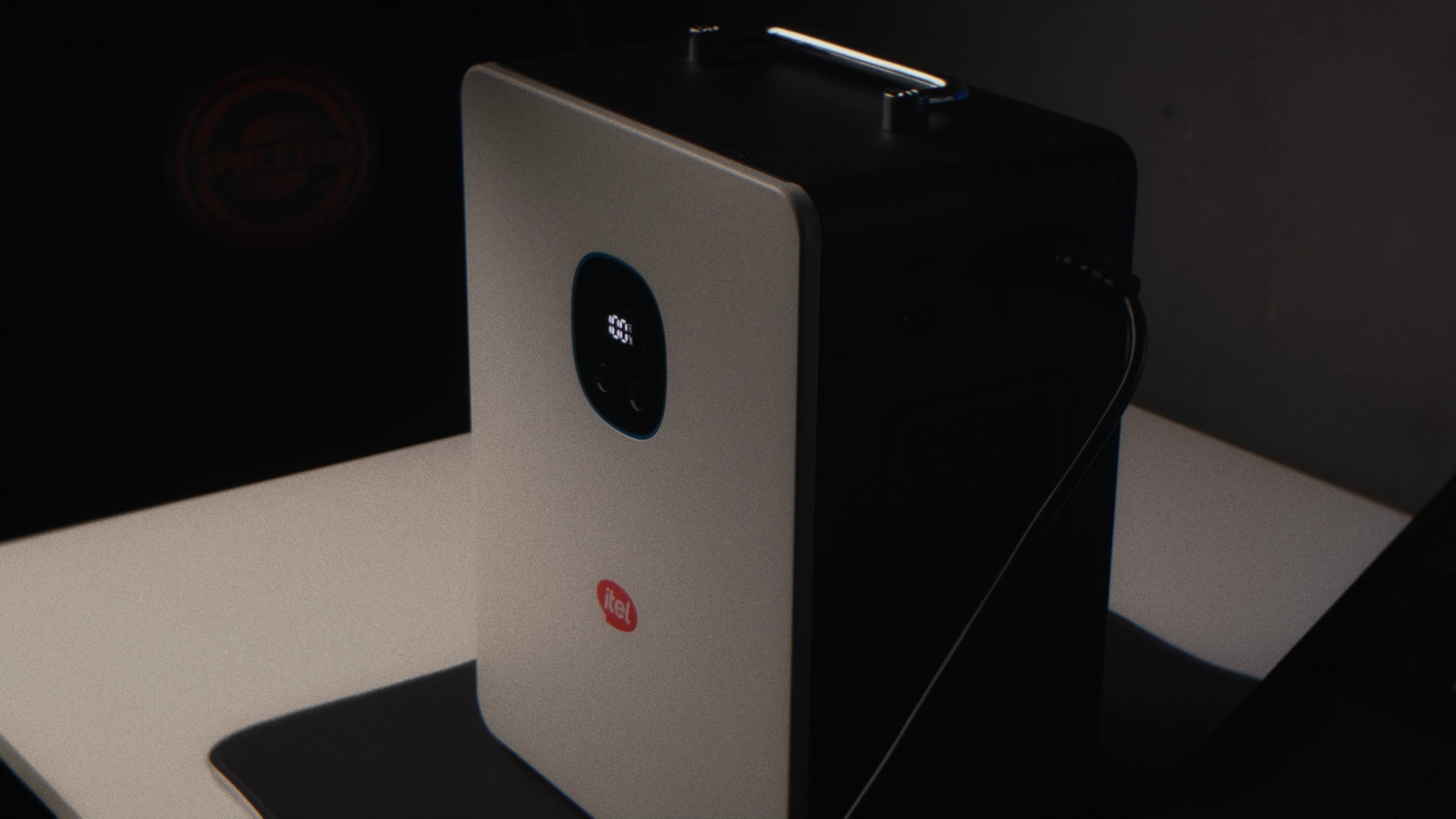 itel PowerTank connected to its charging input