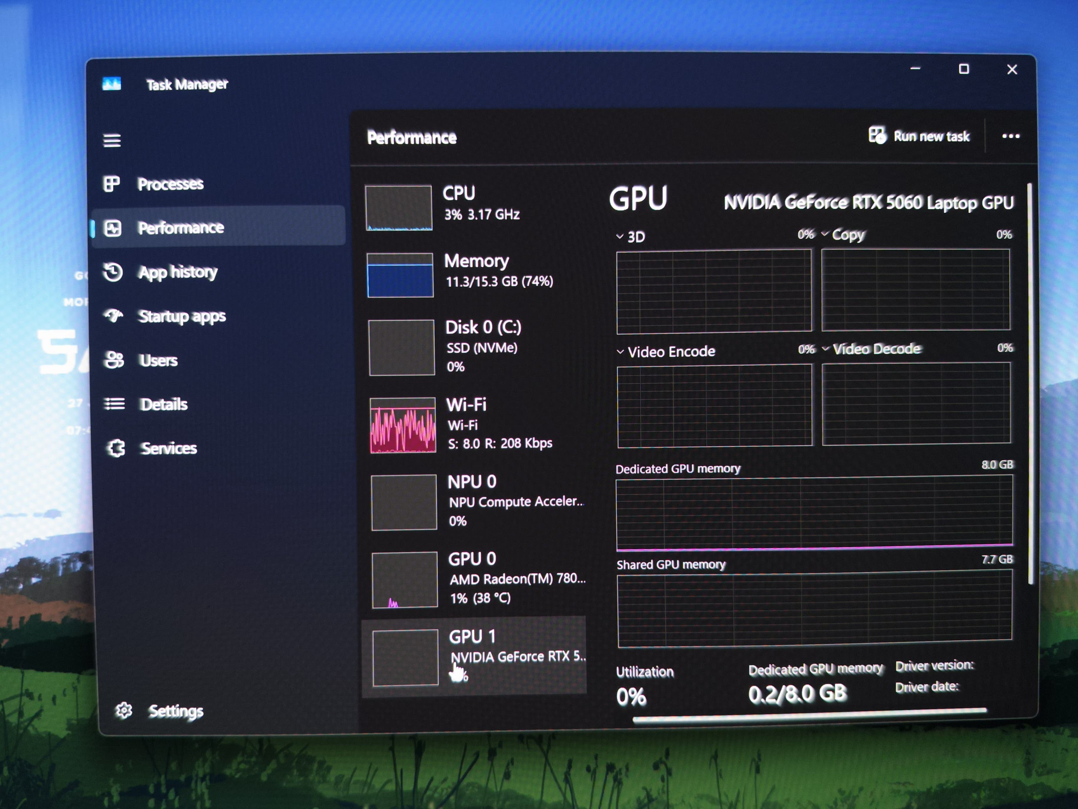 Task Manager showing the GPU
