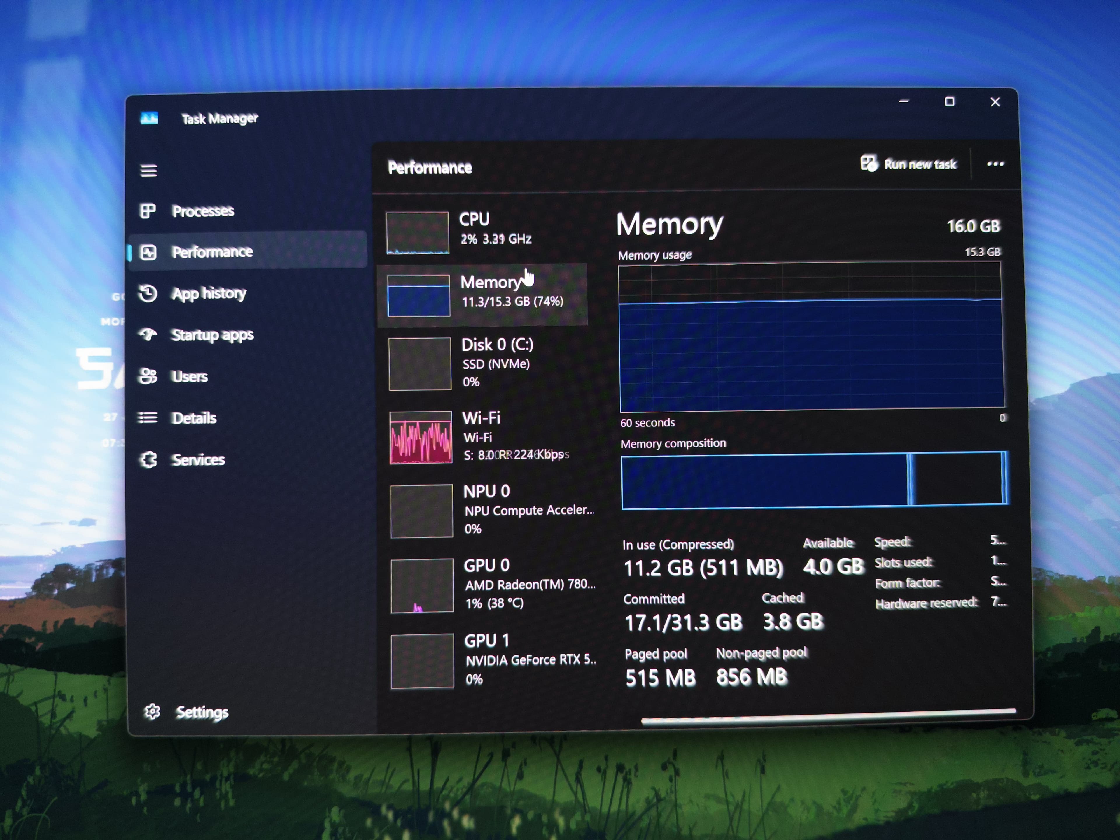 Task Manager showing the RAM