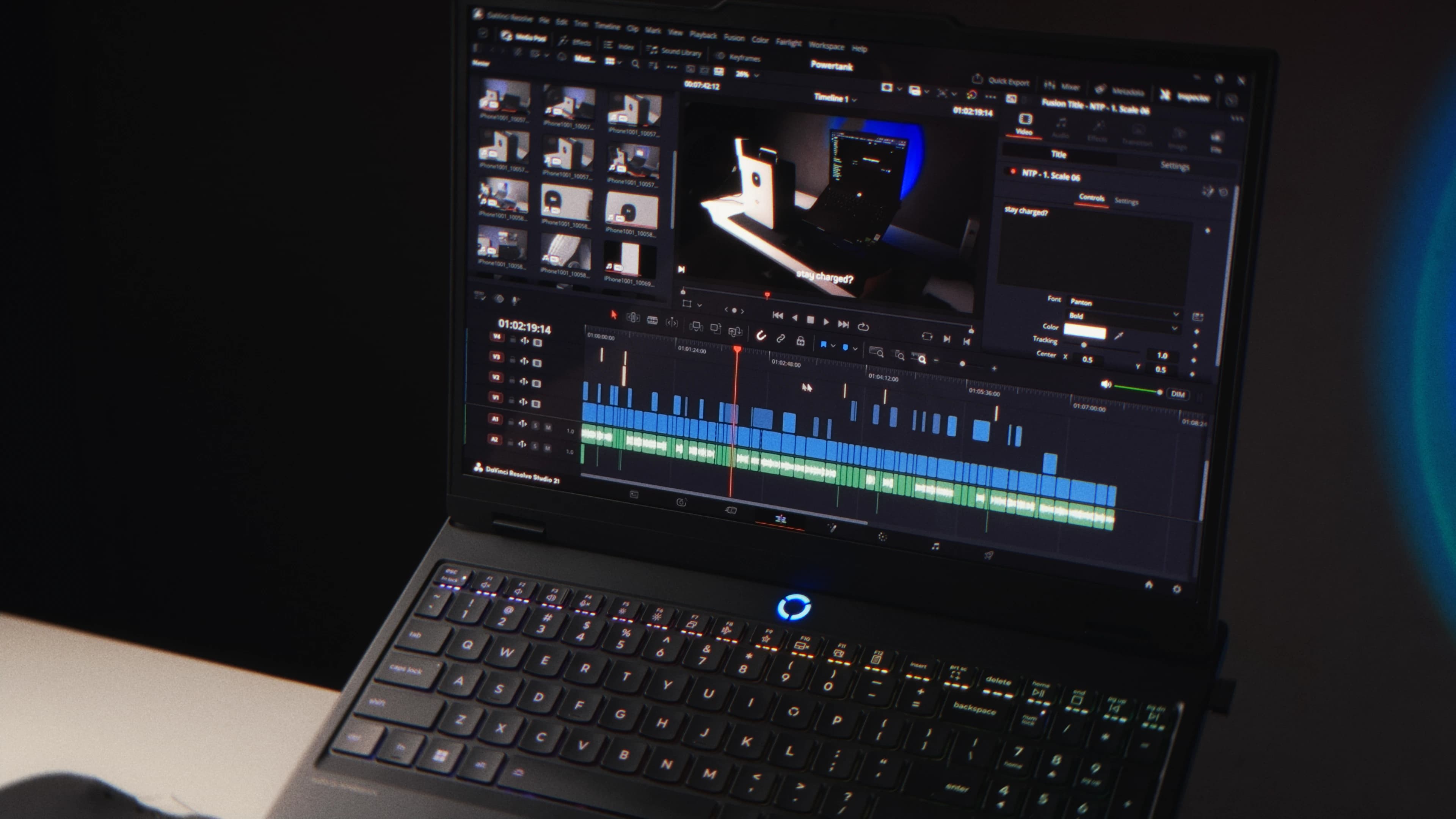 Lenovo Legion 5 display showing a video editing timeline