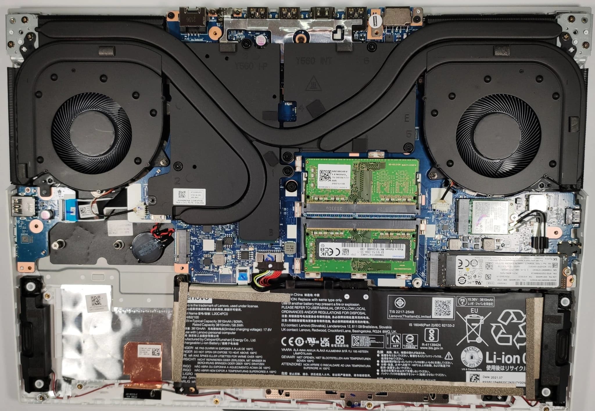 Inside the Lenovo Legion 5 showing its upgradeable RAM area