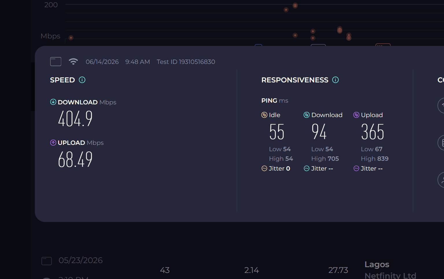 Speedtest app showing 400Mbps+ download
speeds