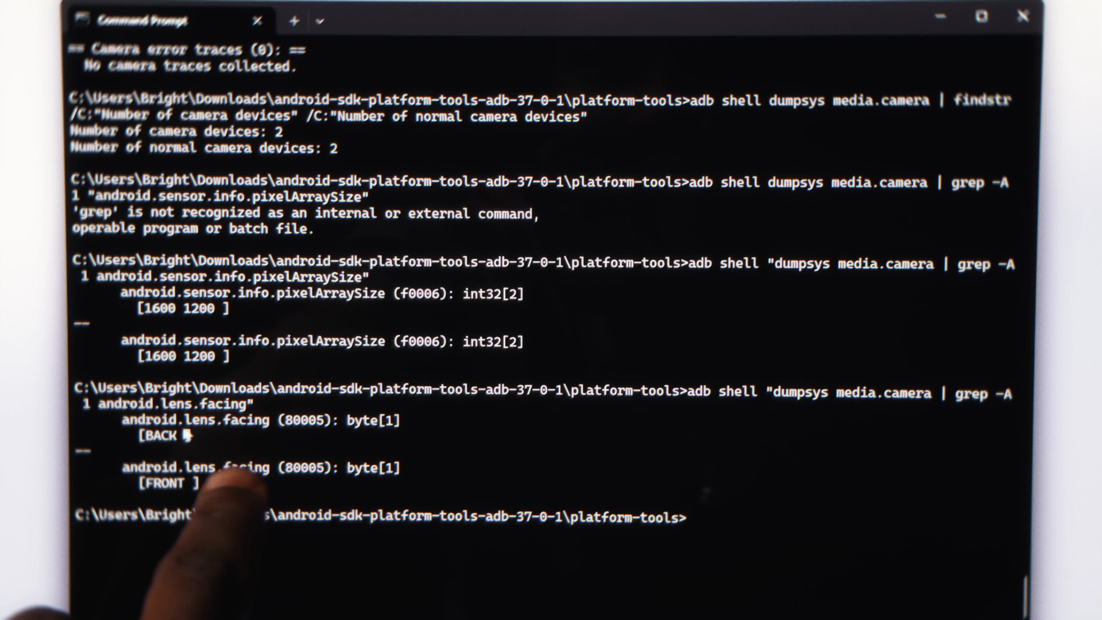 Computer showing the Android camera hardware detected on the A70 Pro